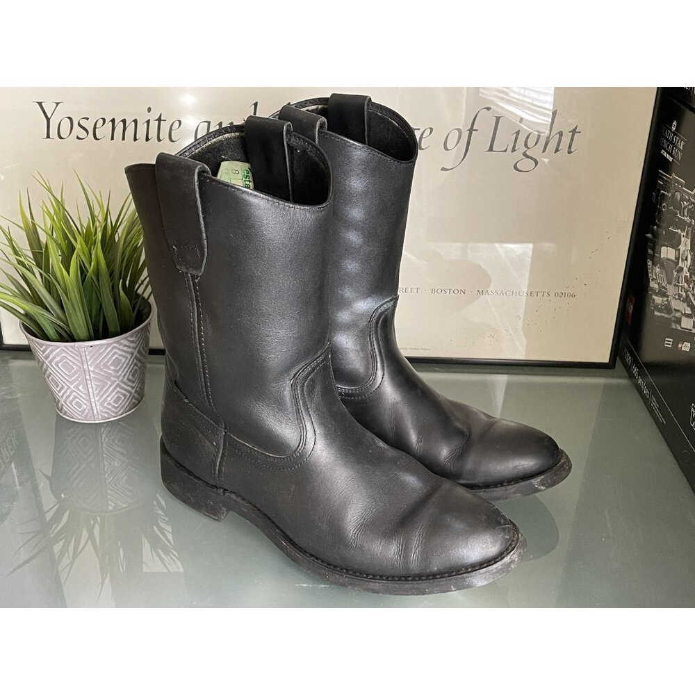 Establo Black Slip-On Negro Grasso Work Boots All Leather Boot Men Size 8